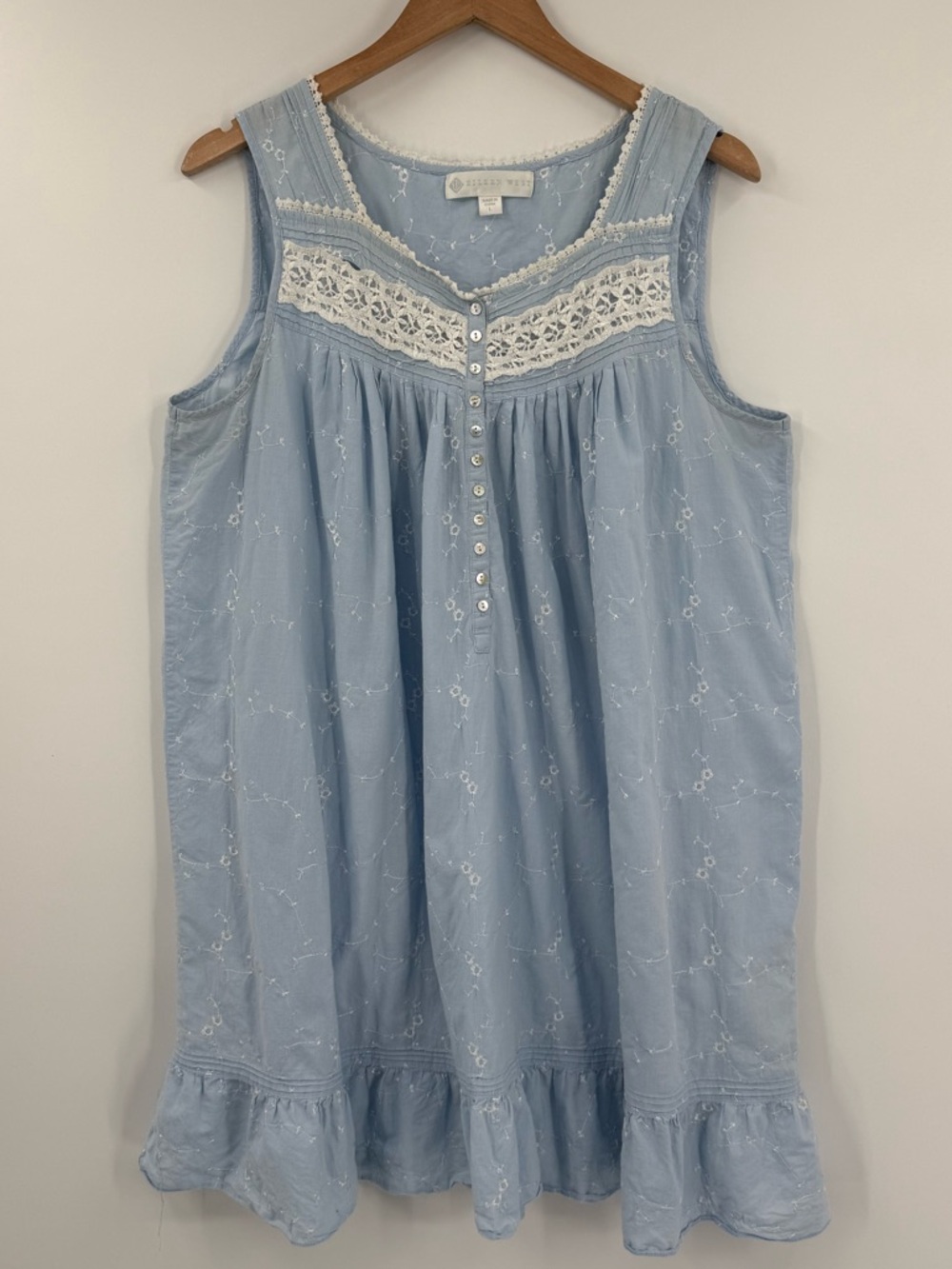 ✦ Eileen West Sleeveless Lace Trim Ruffle Hem Mini Nightgown | Blue | Large